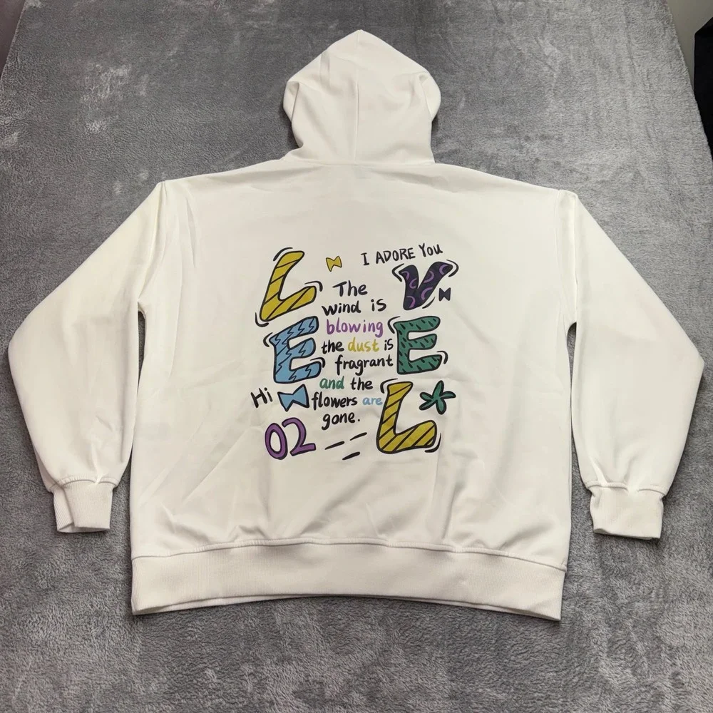 Level Graphic Hoodie Men‎ Size L White Excellent LOVE Print Pullover 444